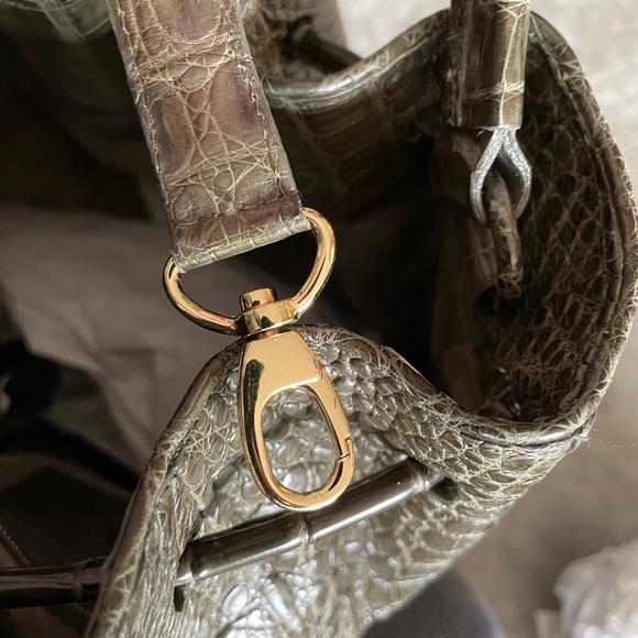 Nancy Gonzalez Caiman Tassel Army Green Bucket Bag - Picture 8 of 14